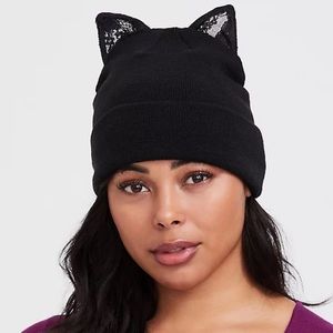 TORRID BLACK CAT LACE EAR BEANIE